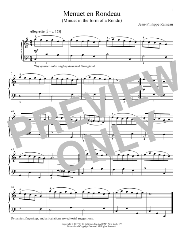 Jean-Phillip Rameau Menuet En Rondeau Musik Noten - Piano Solo - 180316-0