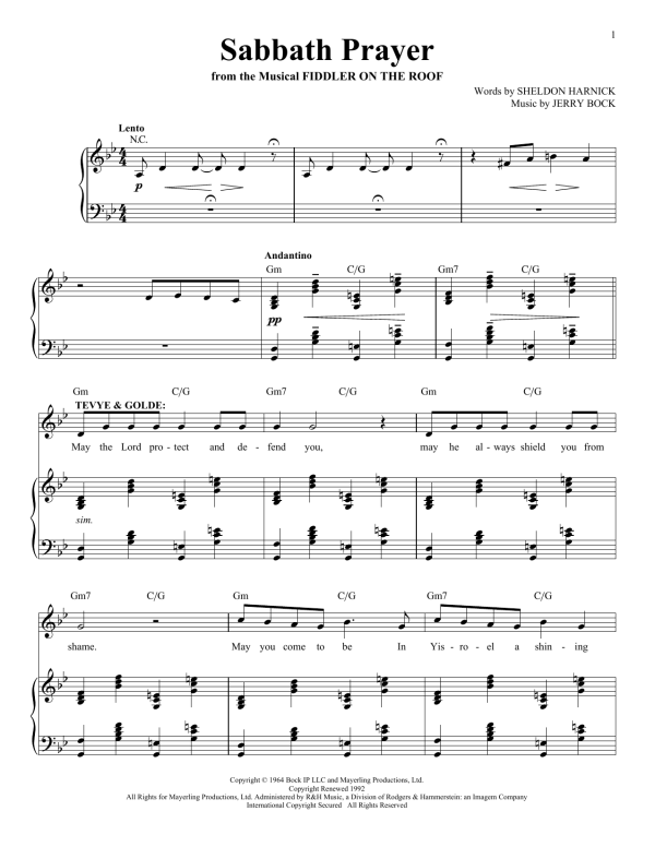Jerry Bock Sabbath Prayer Musik Noten - Piano & Vocal - 161436-0