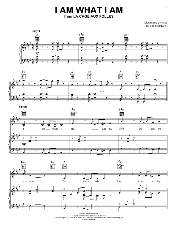 Jerry Herman I Am What I Am (from La Cage Aux Folles) Musik Noten - Piano, Vocal & Guitar Chords - 86887-0