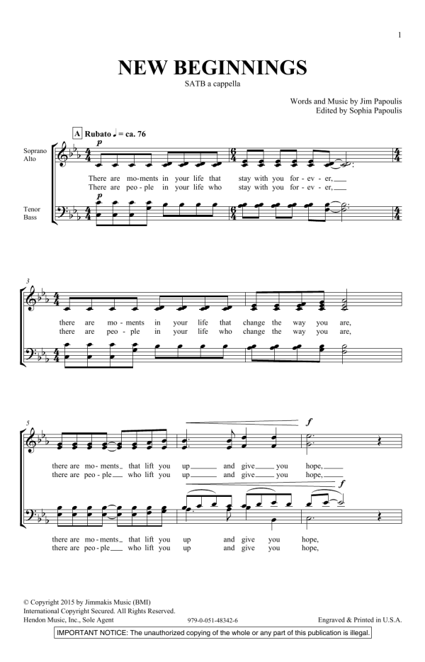 Jim Papoulis New Beginnings Musik Noten - SATB Choir - 163365-0
