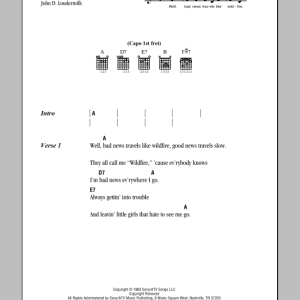 Johnny Cash Bad News Musik Noten - Guitar Chords/Lyrics - 78772-0