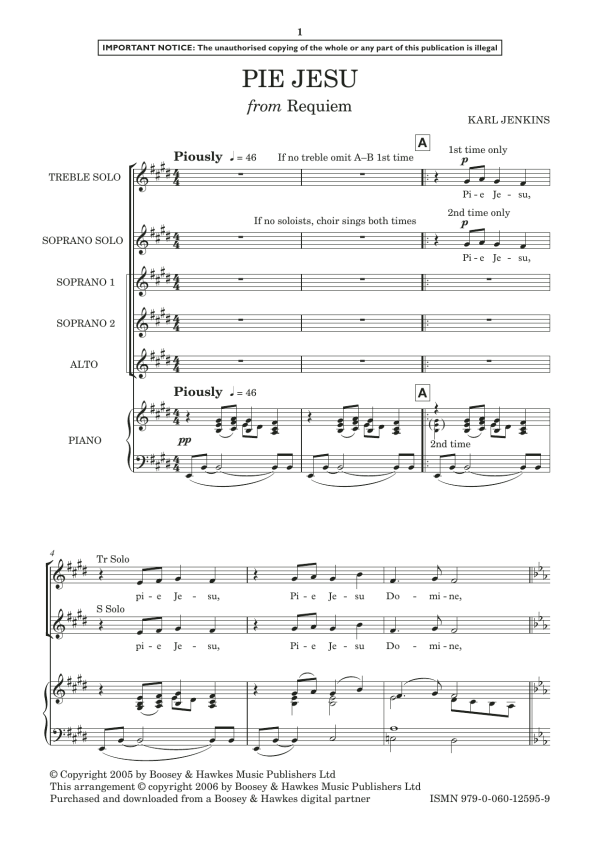 Karl Jenkins Pie Jesu Musik Noten - SSA Choir - 93852-0