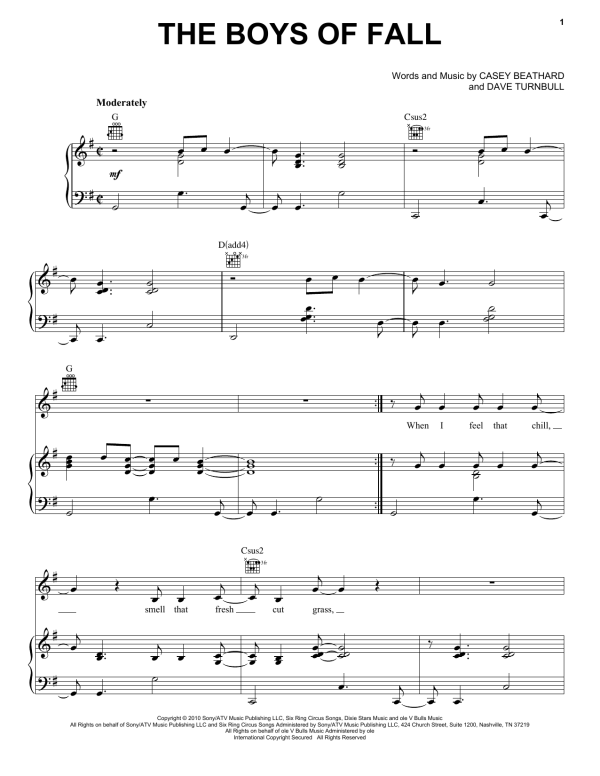 Kenny Chesney The Boys Of Fall Musik Noten - Piano, Vocal & Guitar Chords - 76465-0