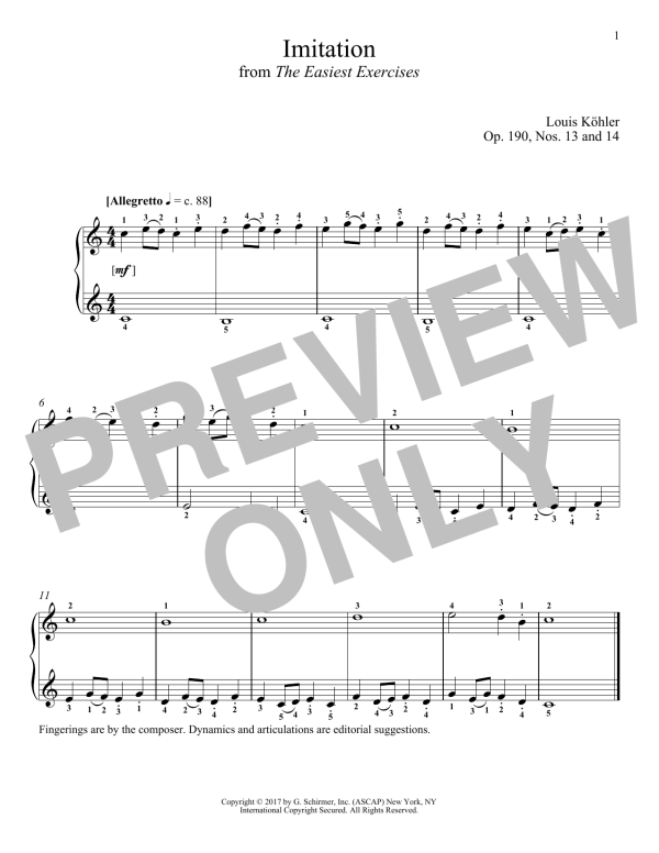 Louis Kohler Imitation, Op. 190, Nos. 13 and 14 Musik Noten - Piano Solo - 180312-0