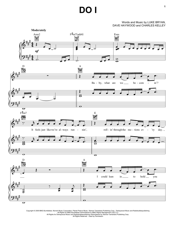 Luke Bryan Do I Musik Noten - Piano, Vocal & Guitar Chords - 72603-0