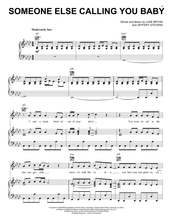 Luke Bryan Someone Else Calling You Baby Musik Noten - Piano, Vocal & Guitar Chords - 78157-0