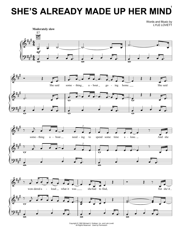 Lyle Lovett She's Already Made Up Her Mind Musik Noten - Piano, Vocal & Guitar Chords - 170112-0