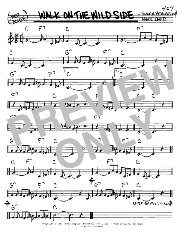 Mack David Walk On The Wild Side Musik Noten - Real Book – Melody & Chords – C Instruments - 93435-0