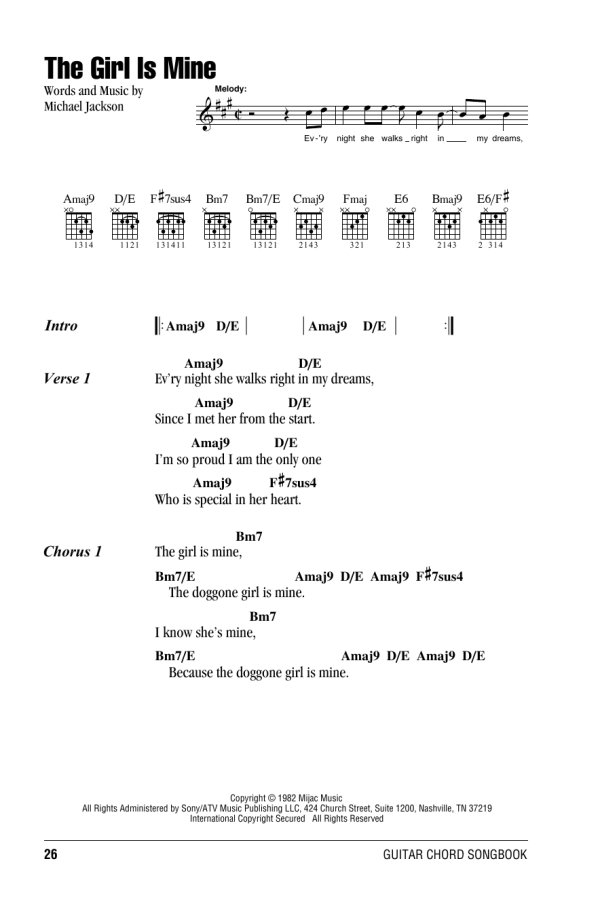 Michael Jackson The Girl Is Mine Musik Noten - Guitar Chords/Lyrics - 160993-0