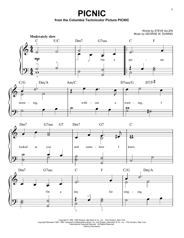 Morris Stoloff Picnic Musik Noten - Easy Piano - 93516-0