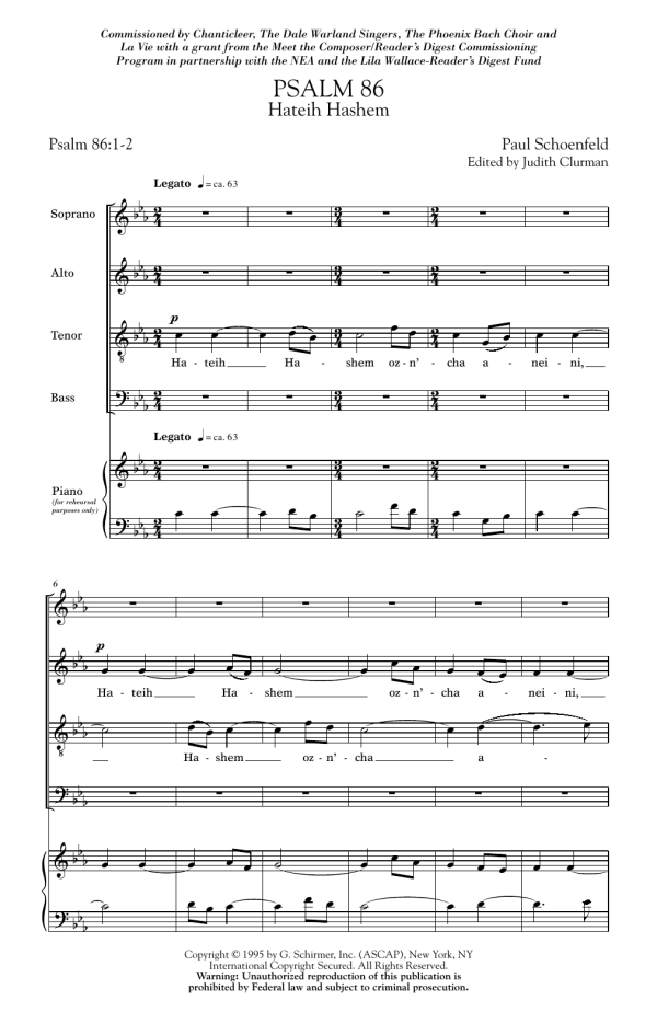 Paul Schoenfeld Psalm 86 Musik Noten - SATB Choir - 180152-0