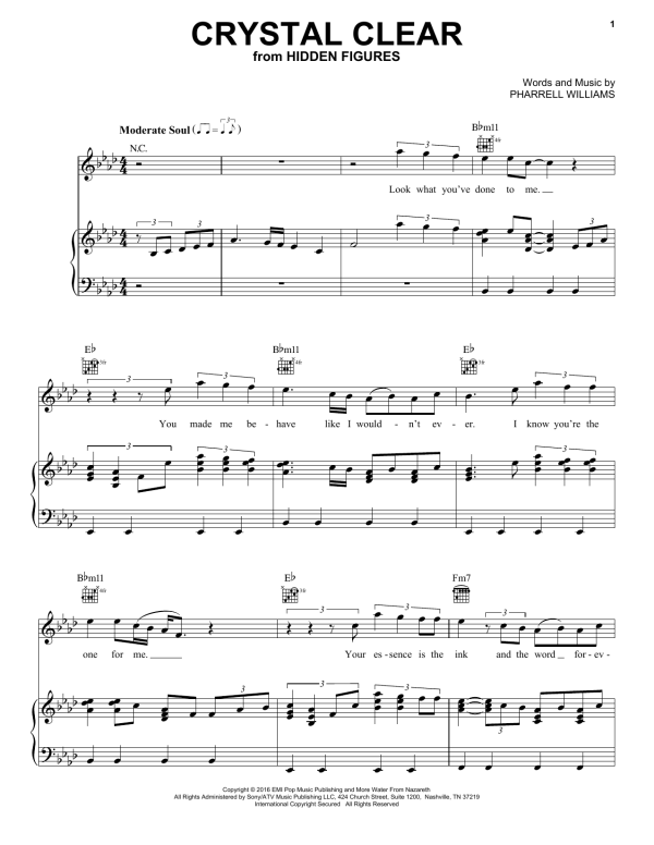 Pharrell Williams Crystal Clear Musik Noten - Piano, Vocal & Guitar Chords - 180298-0