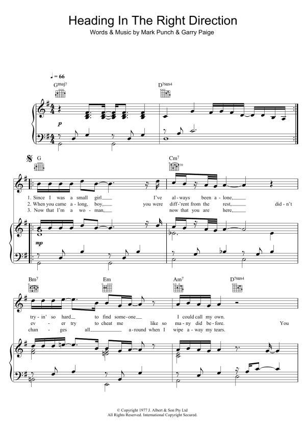 Renee Geyer Heading In The Right Direction Musik Noten - Piano, Vocal & Guitar Chords - 124150-0