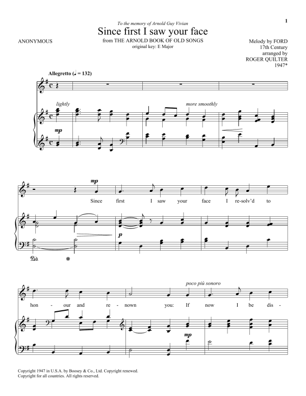 Roger Quilter Since First I Saw Your Face Musik Noten - Piano & Vocal - 93148-0