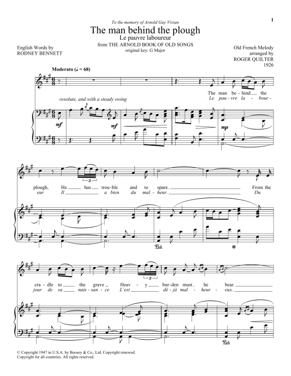 Roger Quilter The Man Behind The Plow (Le Pauvre Laboureur) Musik Noten - Piano & Vocal - 93156-0