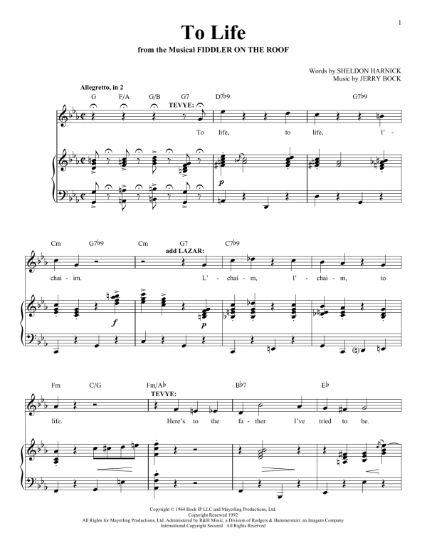 Sheldon Harnick To Life Musik Noten - Piano & Vocal - 161375-0