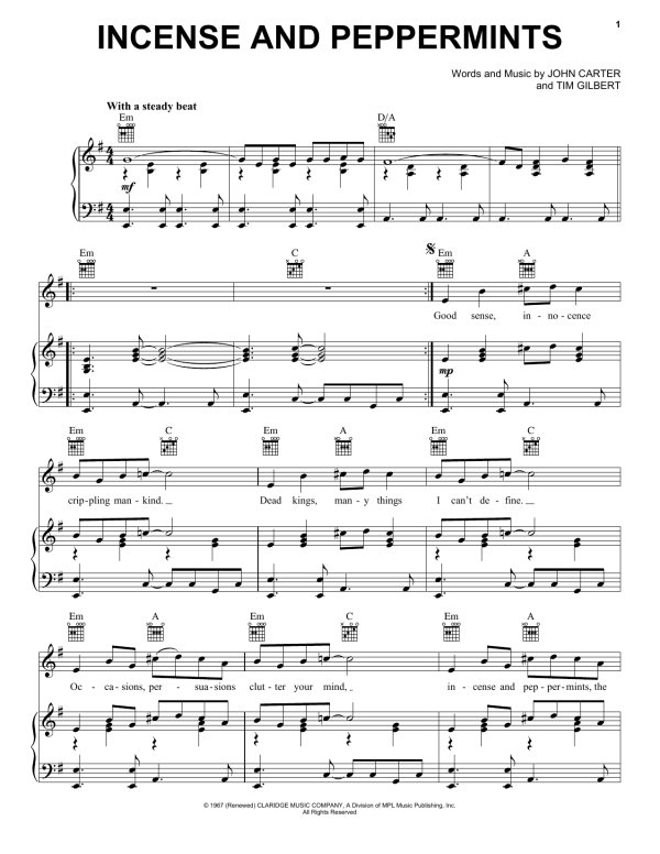 Strawberry Alarm Clock Incense And Peppermints Musik Noten - Piano, Vocal & Guitar Chords - 71044-0