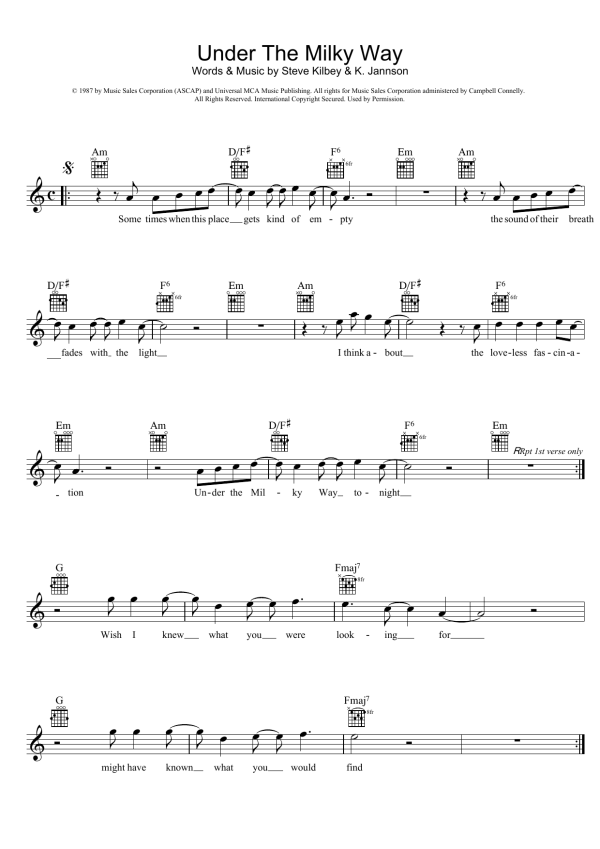 The Church Under The Milky Way Musik Noten - Piano, Vocal & Guitar Chords - 124152-0