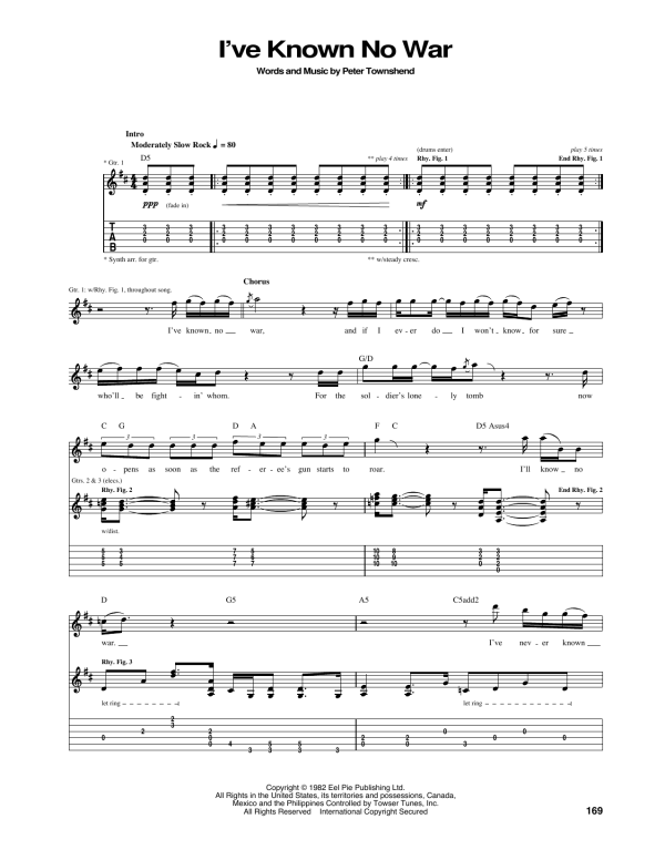 The Who I've Known No War Musik Noten - Guitar Tab - 165546-0