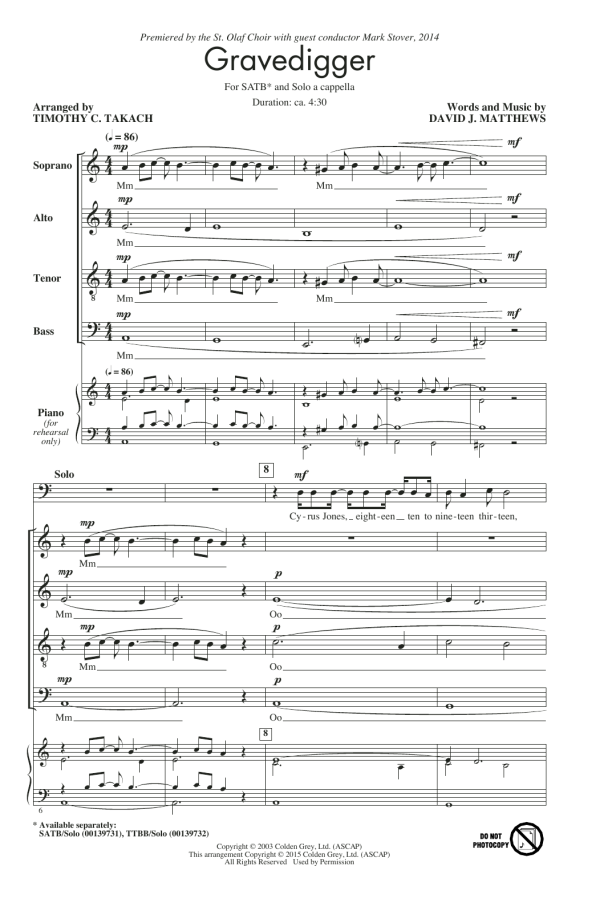Timothy C. Takach Gravedigger Musik Noten - SSA Choir - 180160-0