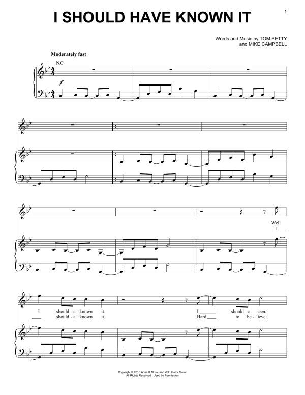 Tom Petty And The Heartbreakers I Should Have Known It Musik Noten - Piano, Vocal & Guitar Chords - 76442-0