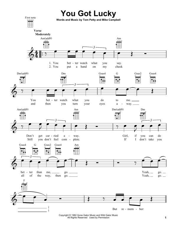 Tom Petty You Got Lucky Musik Noten - Ukulele - 178418-0
